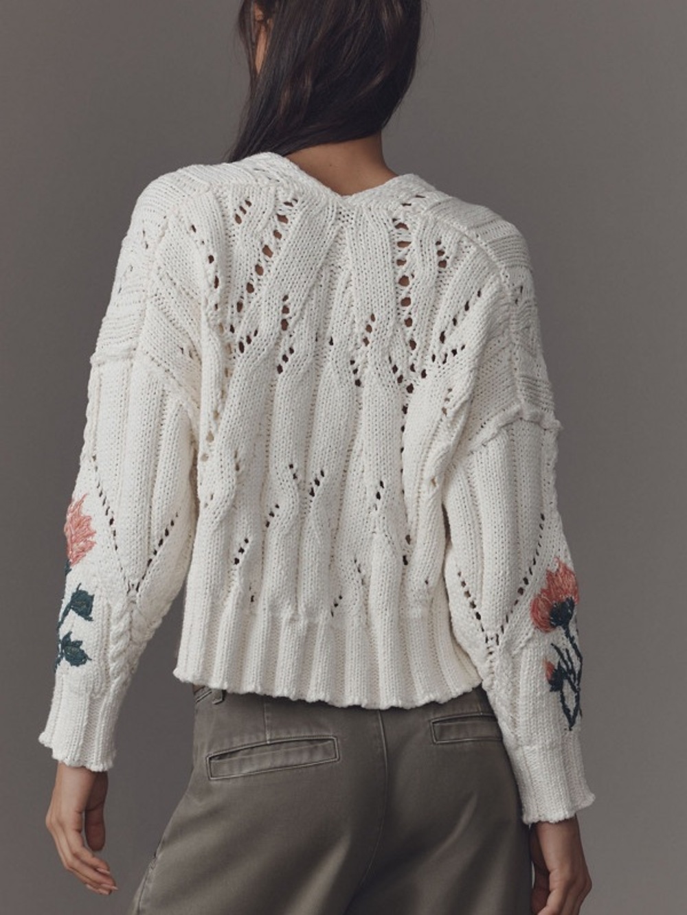 Pilcro Oversized Embroidered Cable-Knit Sweater Size L - Picture 7 of 10